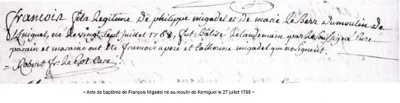 Acte de baptème de François Migadel