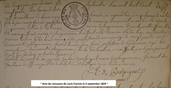 Etat-civil, Acte de naissance de Louis Francès le 5 septembre 1824