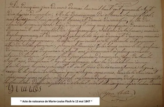 Etat-civil, acte de naissance de Marie-Louise Floch le 12 mai 1847