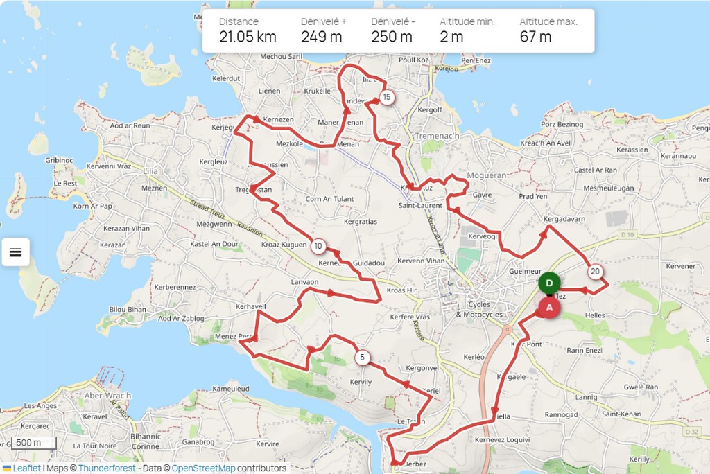 Circuit n°05 : Plouguerneau – Le Traon – Perroz – Lanvaon – Lost an Aod – La Grève Blanche – Gavré – Plouguerneau (21 km)