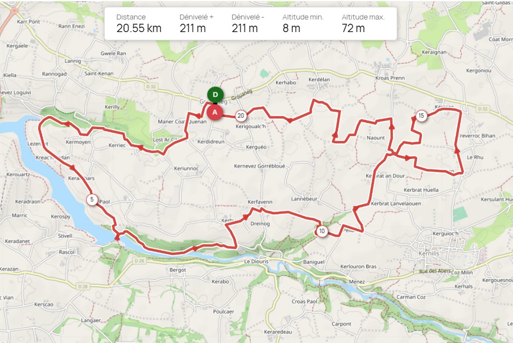 Circuit n°06  : Le Grouanec – Kermoyen – Pont Crac’h – Kerandraon – Kernilis – Le Naout – Le Grouanec (20,5 km)