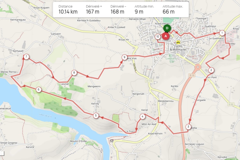 Circuit n°08 : Plouguerneau – Le Traon – Lesmel – Menez Perroz – Plouguerneau (10,1 km)